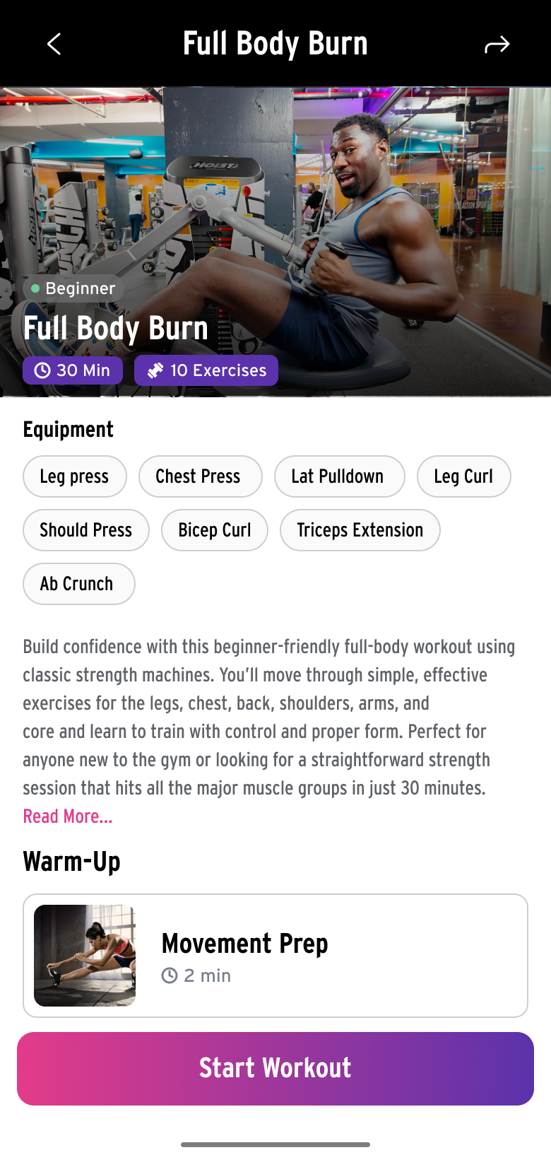 Full Body Burn workout detail